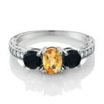 thumbnail image 2 of Gem Stone King 1.80 Ct Oval Checkerboard Yellow Citrine Black Onyx 925 Sterling Silver Moissanite Ring (Size 9), 2 of 4