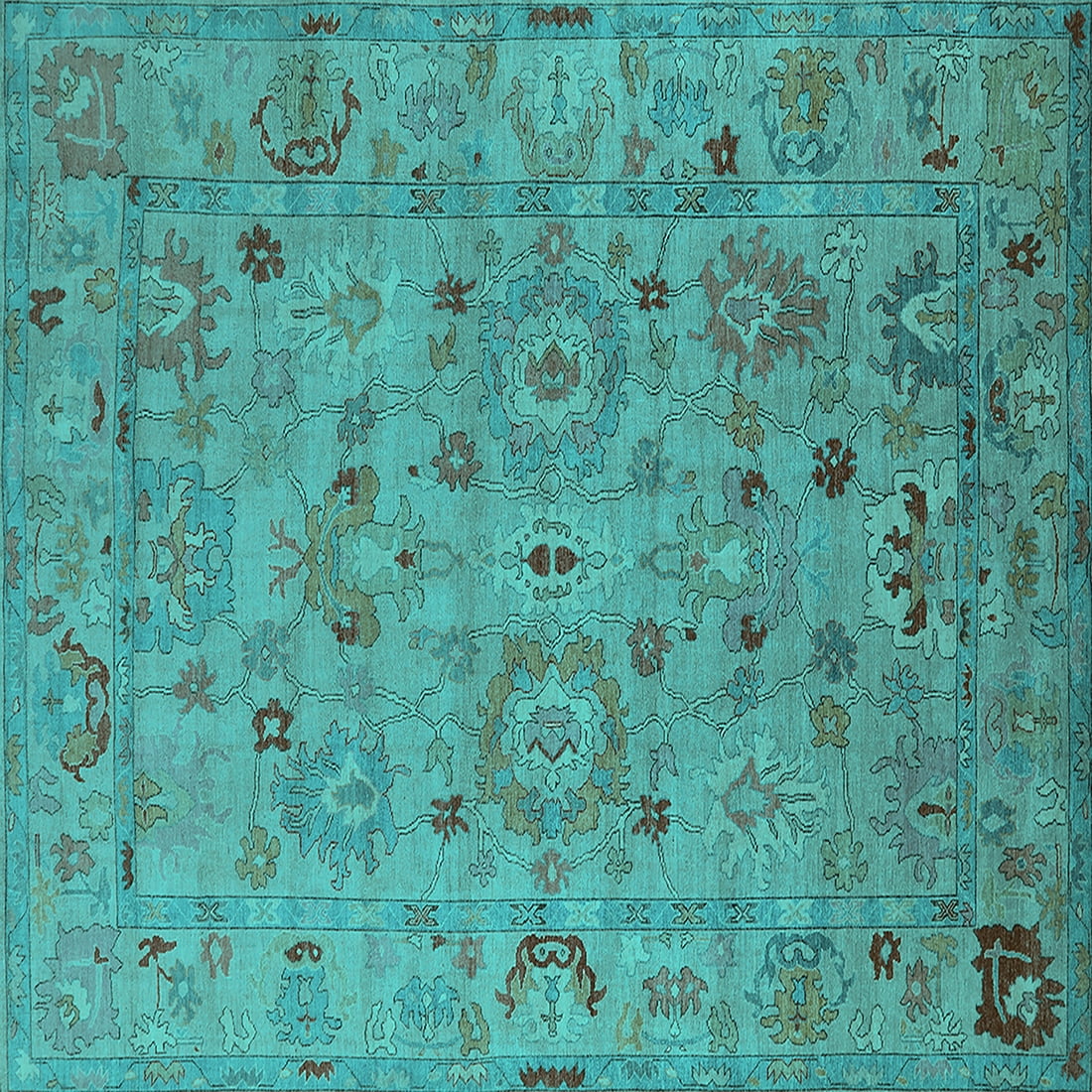 Turquoise Mediterranean Rug Ahgly Company Machine Washable Indoor Square Oriental Turquoise Blue ...
