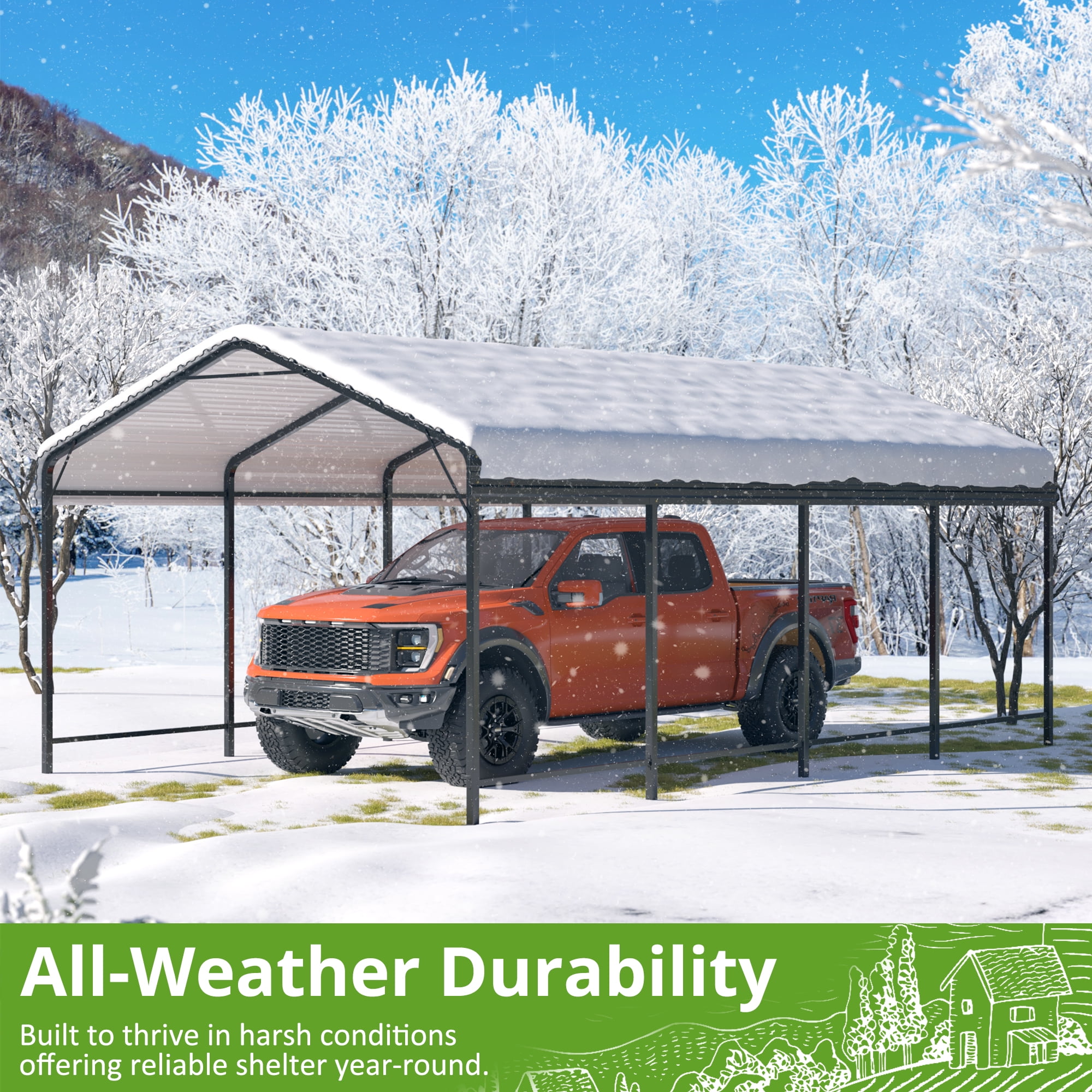 NETAJE 12x20 FT Heavy Duty Metal Carport, Outdoor Car Port Canopy with Galvanized Steel Roof & Reinforced Base, Outdoor Shelter for Trucks, Boats, Party