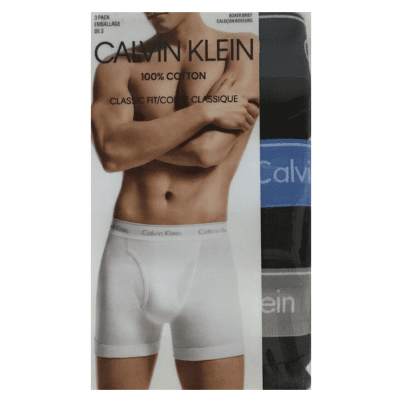 Calvin Klein Men's Cotton Classic Fit 3 Pack Boxer Briefs, Black Multi, Size S