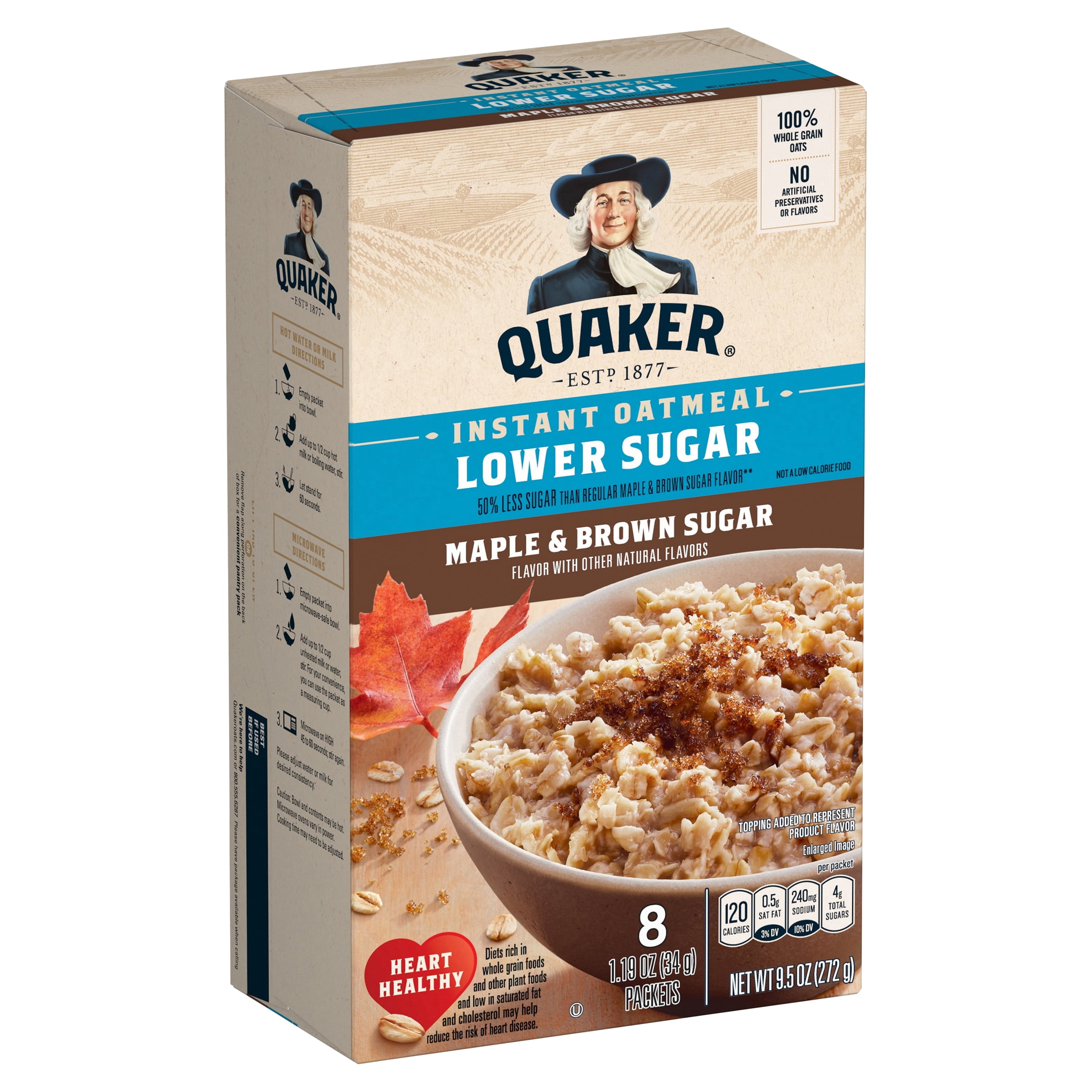 Quaker Instant Oatmeal Lower Sugar Maple Brown Sugar 9.5 oz, 8 Packets