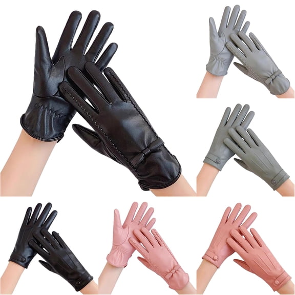 Xijirk Womens Leather Touch Screen Gloves Bow Decor Stitched Slim Warm Winter Driving Dress Gloves BK1,One Size