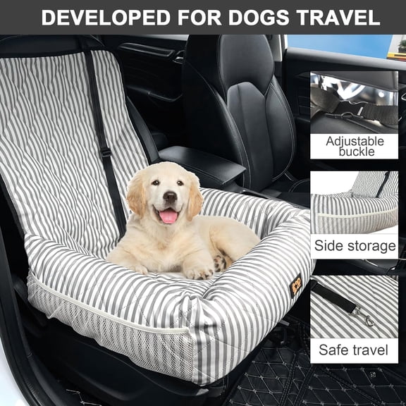 Dog Car Seat for Small and Medium Dogs, Booster Seat Sofa Pet Bed, Portable Car Travel Carrier Bed (Stripes, M)