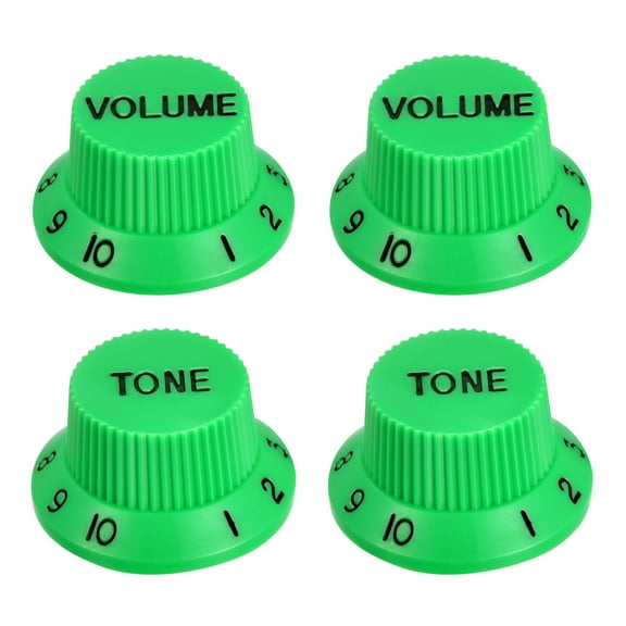 Speed Control Knobs 6mm ID 2 Volume 2 Tone Top Hat Guitar Bell Knobs Plastic Green with Black Characters 2Set
