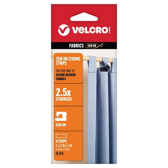 VELCRO Brand Sew on Strong Hook and Loop Fastener Strips | 8 Sets, Black | Size 2.5in x 1in