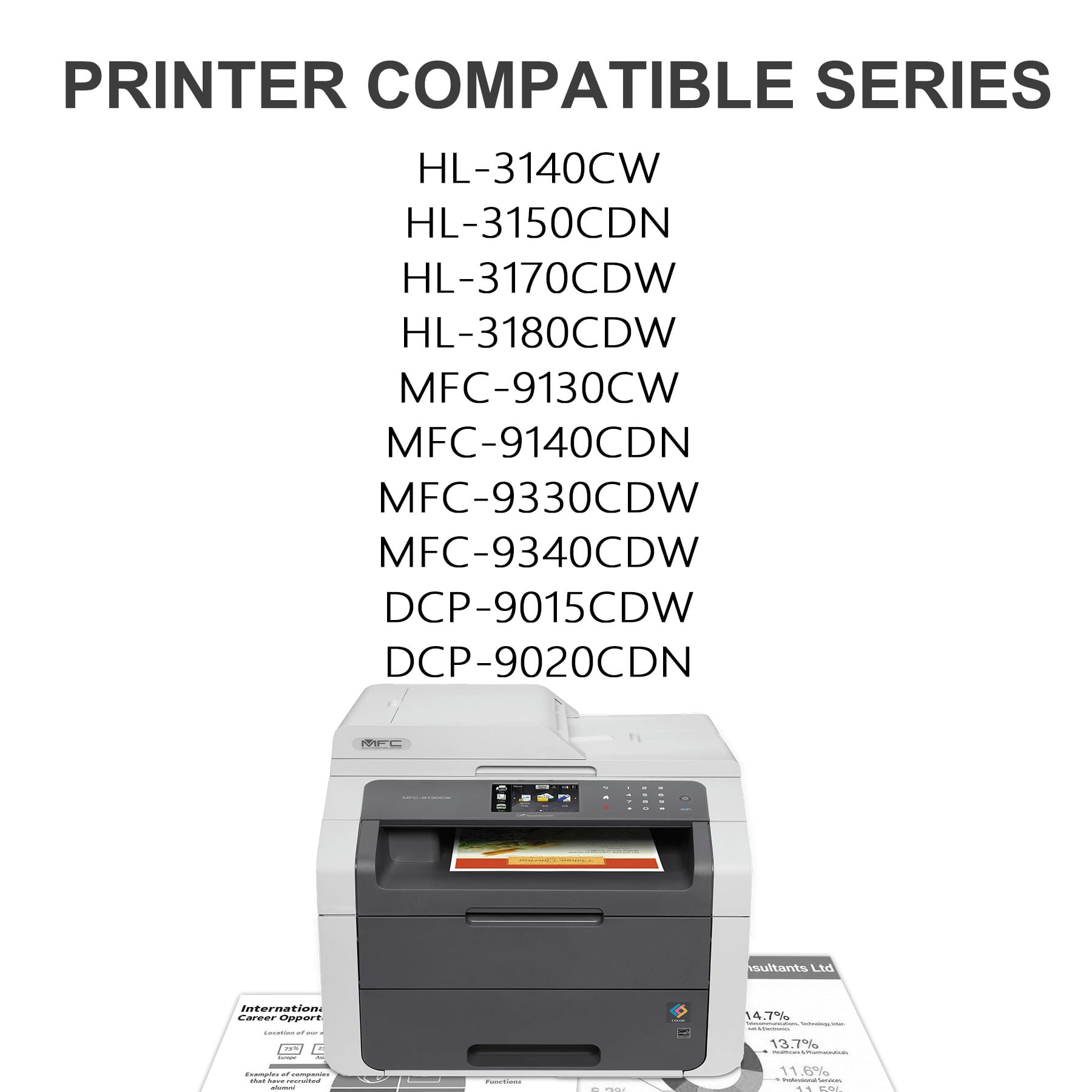 TN225 TN221 Toner Cartridge 4 Pack Compatible for Brother TN-225 TN 225 TN225BK TN 221Toner for HL-3150CDN DCP-9020CDN HL-3170CDW MFC-9130CW Printer