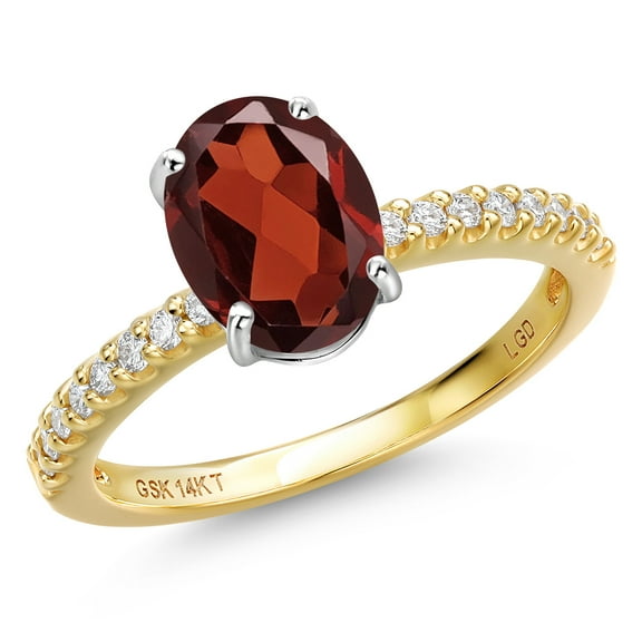 Gem Stone King 14K Two Tone Gold Red Garnet and Lab Grown Diamond Engagement Ring for Women | 2.29 Cttw | Oval 9X7MM | Gemstone January Birthstone | Size 5