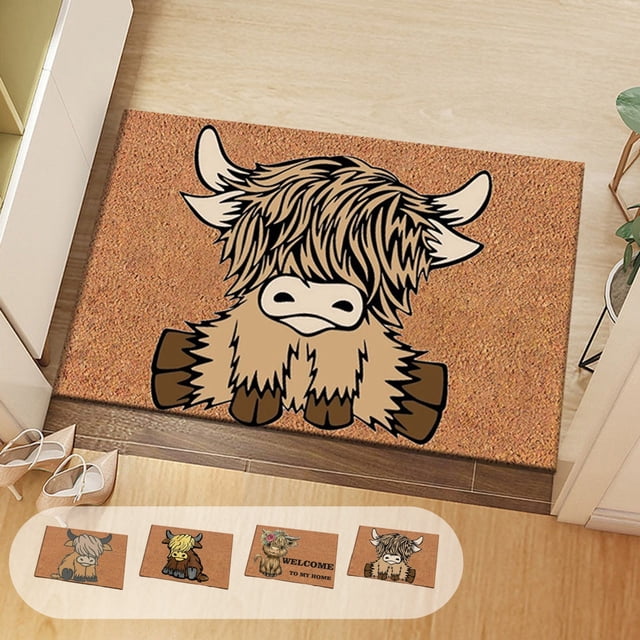 Bowayaoa Upland Cow Shape Non-Slip Bathroom Rug Cute Bedside Mat Soft Absorbent Doormat for Living Room Home Decor