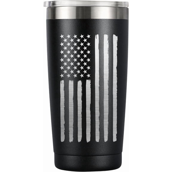 American Flag Tumbler, 20oz Stainless Steel Insulated Coffee Mug with Lid, Gifts for Men Women, USA Drinking Cup for Fathers Day