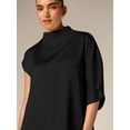 thumbnail image 5 of Black Asymmetrical Drape Mini Dress With High Mock Neck And Short Sleeves Elegant Evening Guest Wear, 5 of 6