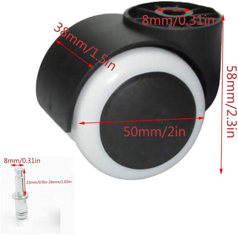 Gamvdout Plate Casters Rodless Mute Office Chair Caster Furniture Caster Replacement Castors Swivel Chair Wheel Hole Diameter 8mm 360 Degree Swivel Casters for Home Furniture Office 5pcs