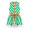 thumbnail image 5 of CHICTRY Kids Girls Christmas Stripes Dance Dress Gold Lace Bowknot Waist Ballet Leotard Figure Skating Tutu Dress Green 14, 5 of 7