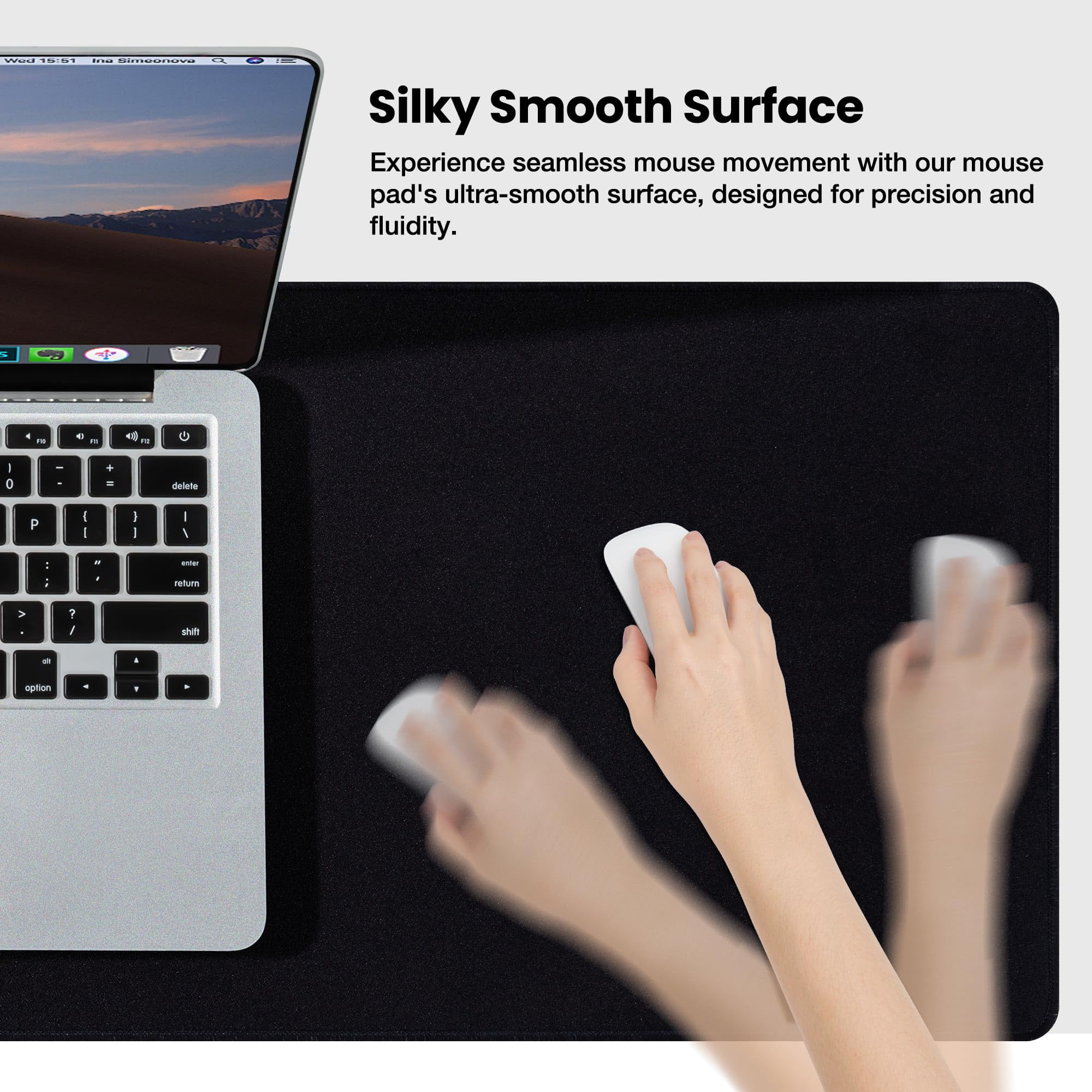Large Gaming Mouse Pad With Non-slip Rubber Base Stitched Edge Desk Mat For Laptop Computer & Pc  Wristing Gamer Office Home 35.4"x 11.8"x 0.12" Black
