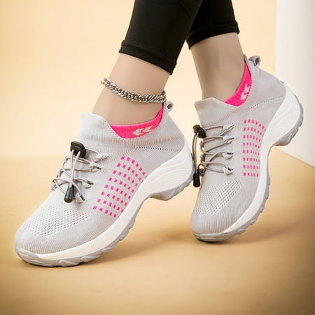 

Women‘s Casual Sneakers Lightweight Low Top Slip-on Running Shoes Lace-up Detail Mom Shoes