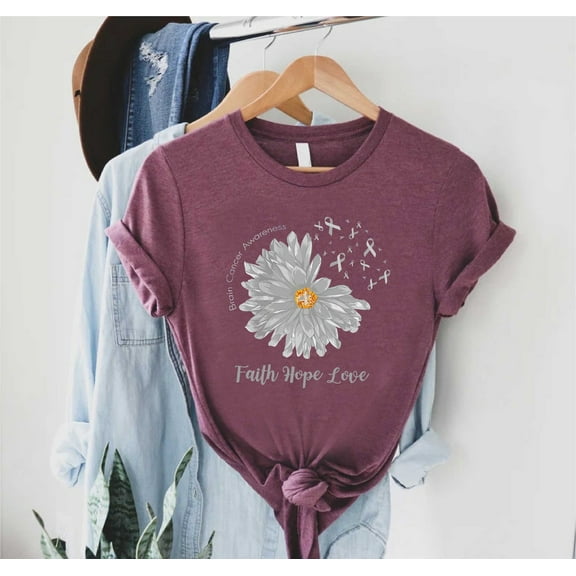 Brain Cancer Awareness T-shirt for Women, Cancer Gray Ribbon Flower, Brain Tumor Gifts,Gray Brain Cancer Warrior Shirt,Cancer Survivor Gifts All Size S-5Xl