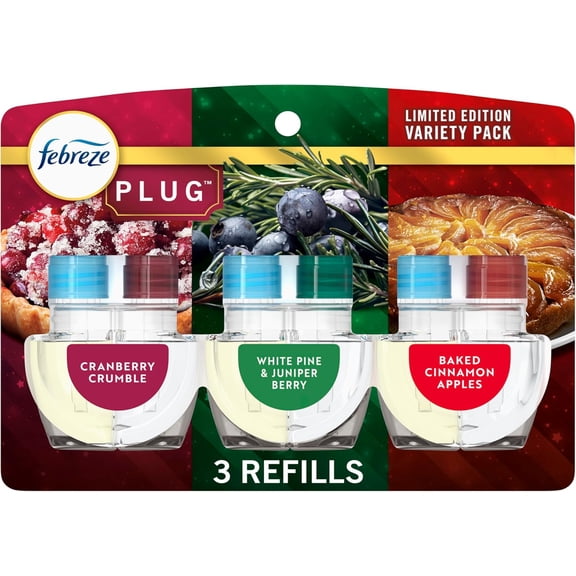 Plug In Air Freshener, Odor-Fighting Scented Oil Refill, Holiday Mix, 3 Refill