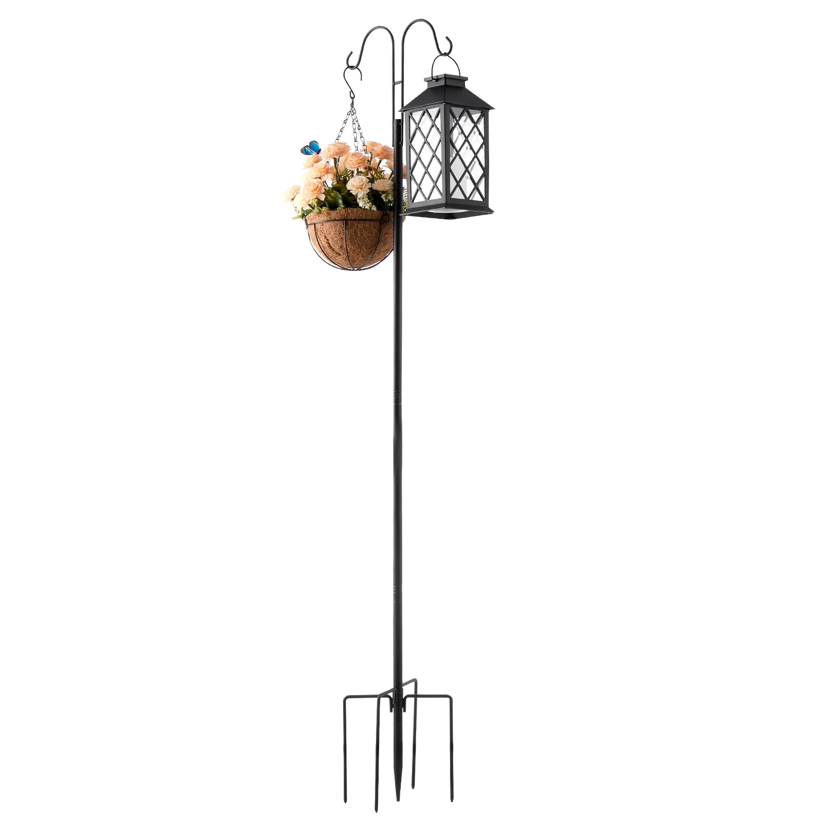 KFFKFF Double Shepherds Hooks for Outdoor Use, Set of 8, 60-Inch Sturdy Bird Feeder Poles, 3/4 Inch Thick Garden Hooks for Hanging Feeders, Plant Baskets, Solar Lanterns, and Wind Chimes