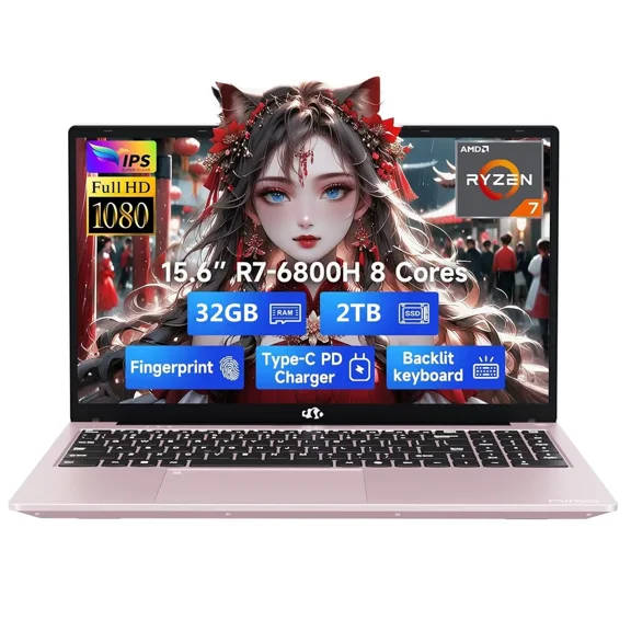 15.6" IPS FHD Gaming Laptop, 8 Cores AMD Ryzen 7 6800H 32GB DDR5 RAM 2TB SSD (Beat i7-12700H