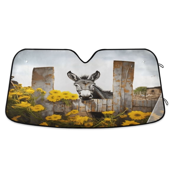 Donkey with Chrysanthemum Flower Car Windshield Sun Shade Foldable Car Front Window Visor Heat and UV Protection 53x23.5