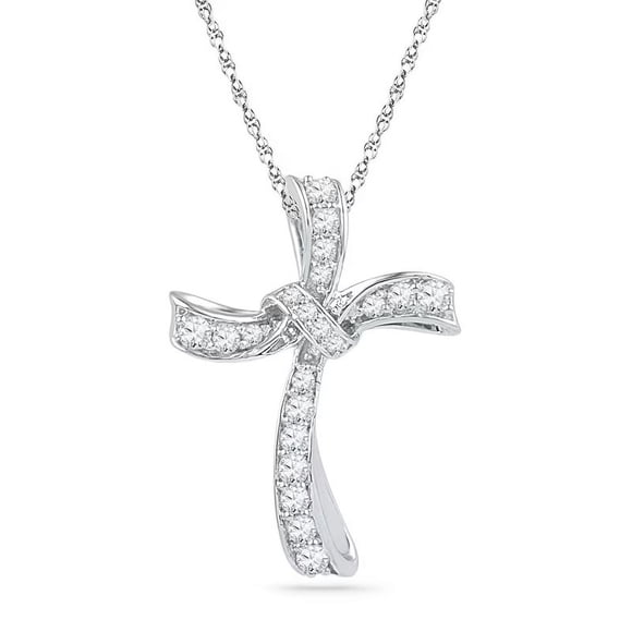 0.50 T.C.W VS1 Round Cut Natural Diamond Beautiful Knotted Divine Cross Pendant Necklace for her in Solid 14K White Gold With 18 inches chain