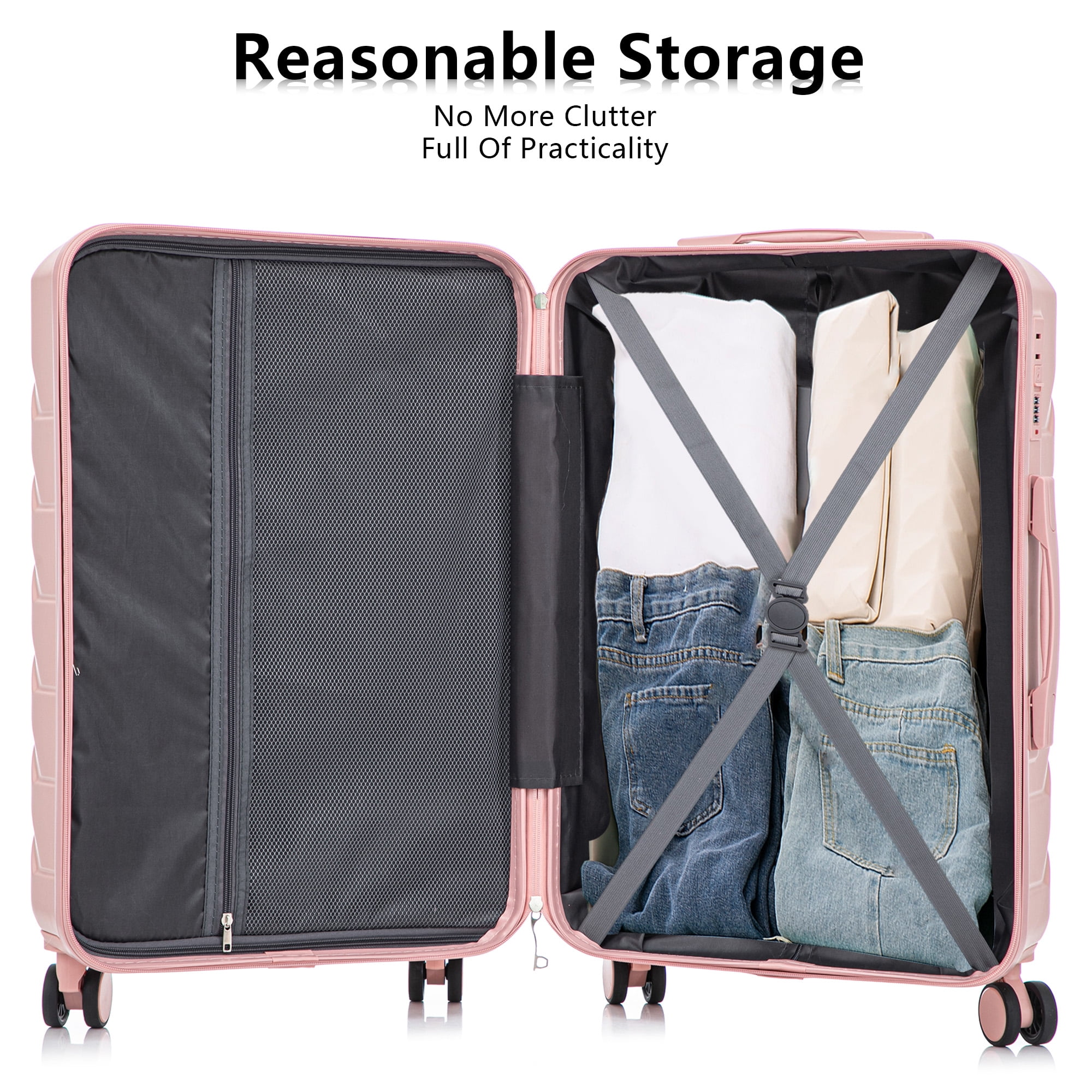 3 Piece ABS Hardshell Luggage Set, 20/24/28 Inch Matching Color Suitcases, 360° Silent Double Spinner Wheels with Combination Lock