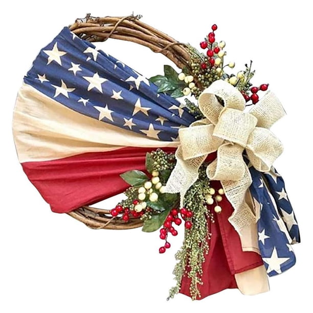 Guirnaldas De 16 Pulgadas Para Puerta Delantera Para El Día De La Independencia Patriótico Y El Día De Los Veteranos Del 4 De Julio Adornos De Guirnalda De Vides Florales Americanas Guardurnaity HA035250-00