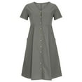thumbnail image 4 of CHOK Robe d'Été Décontractée pour Femmes en Coton et Lin, Robe Midi Boutonnée avec Poches, Col en V, Manches Courtes, Grande Taille (3TG Bleu Clair), 4 of 5