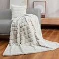 thumbnail image 5 of Cozy Bliss Luxury Soft Faux Fur Throw Blanket for Couch Living Room Bedroom, 50 * 60 Inches Beige, 5 of 5
