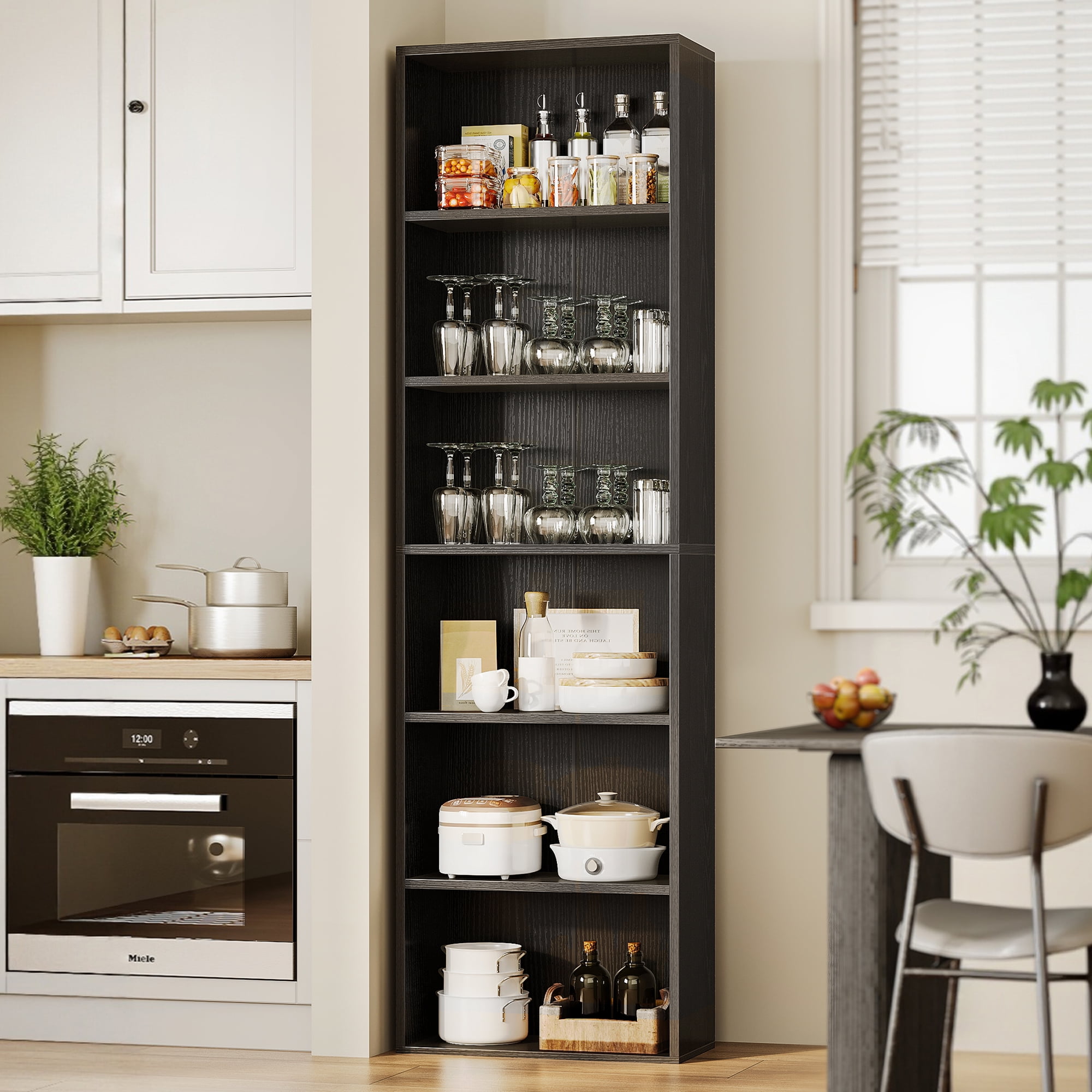 Casacomoda Tall Bookcase, Bookshelf, 6-Tier Display Storage Shelf, Space-Saving Bookshelf for Living Room, Bedroom, Home Office, Black