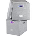 thumbnail image 1 of Vinyl Record Storage Box for + Single LPs Stackable Albums Linen Crate with Lid Collapsible Long Play Music Collection Holder Document File Folder Cabinet Organizer with Handle, 1 of 7
