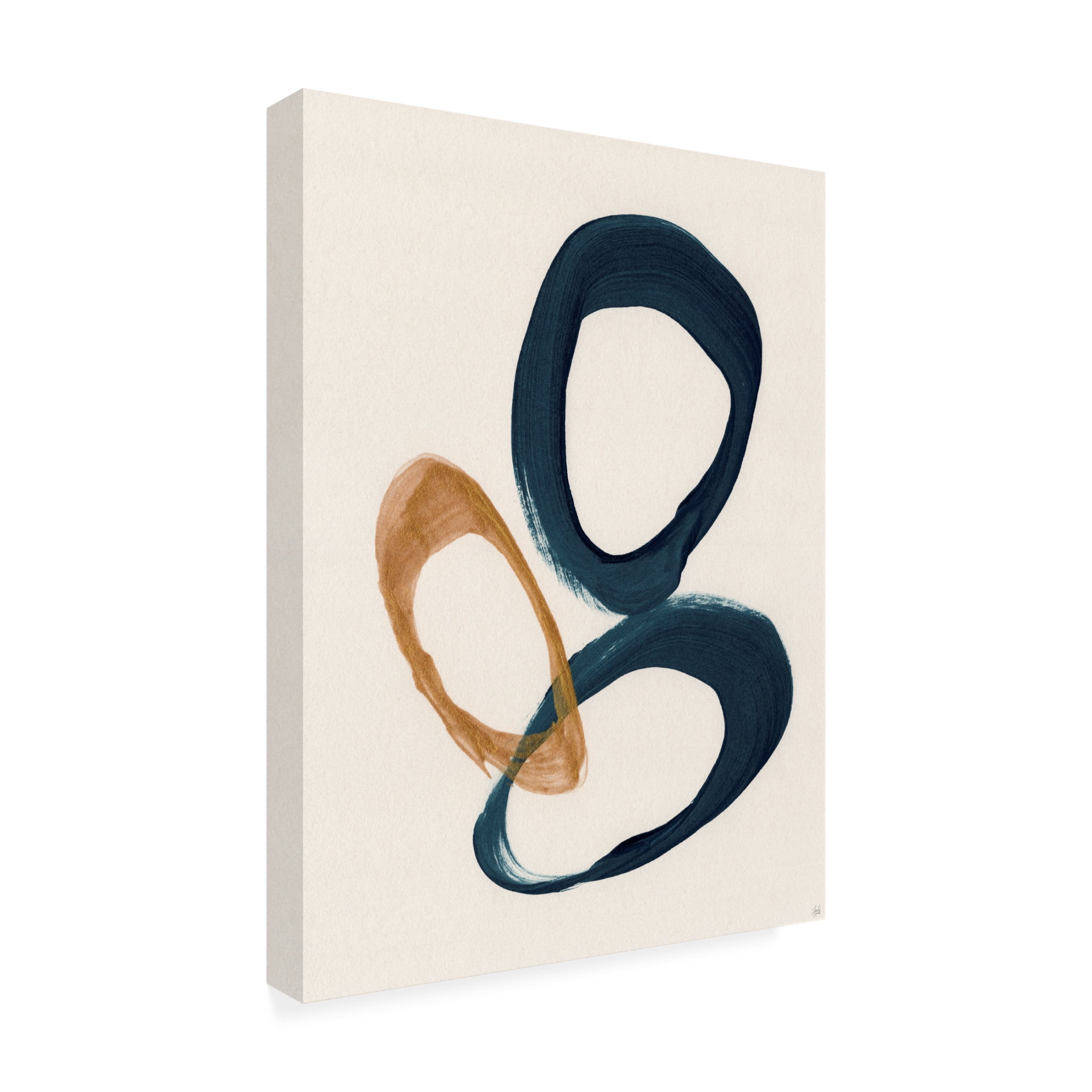 Canvas Wall Art - Line and Brush 'Blue 2 Gold 1 Circles 4' Wall Art for Living Room, Bedroom, or Office Décor by Trademark Fine Art - 18 x 24 Inches