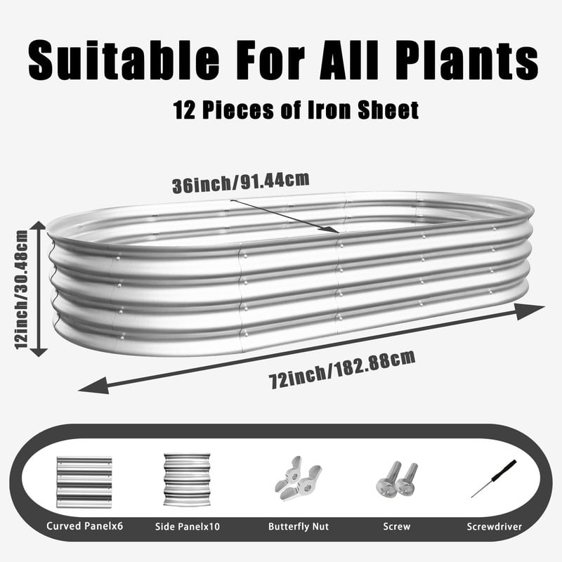 6x3x1ft Raised Garden Bed Kit, Galvanized Planter Raised Garden Beds for Outdoor, Oval Metal Land Planter Box for Vegetables,Flowers & Herbs, 2PCS