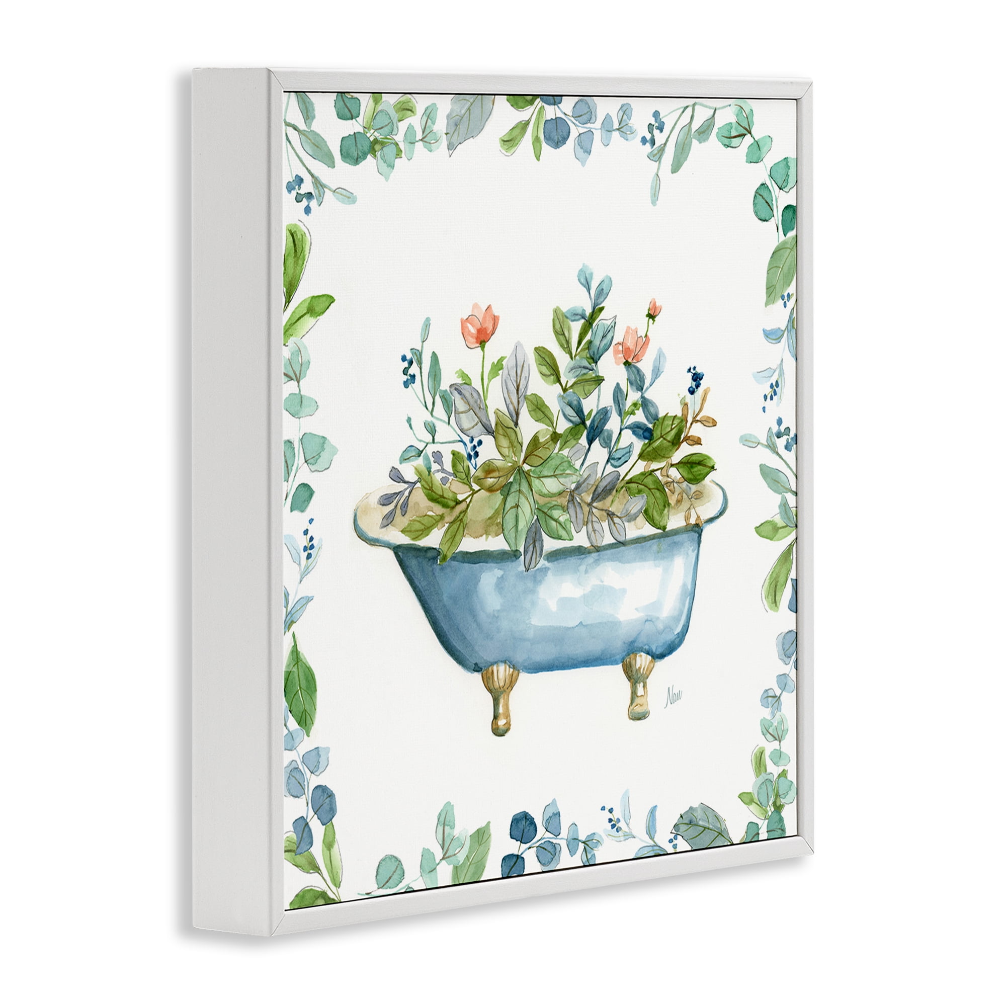 Stupell Industries Botanical Bath Tub Typography Painting White Framed Art Print Wall Art, 17 x 17
