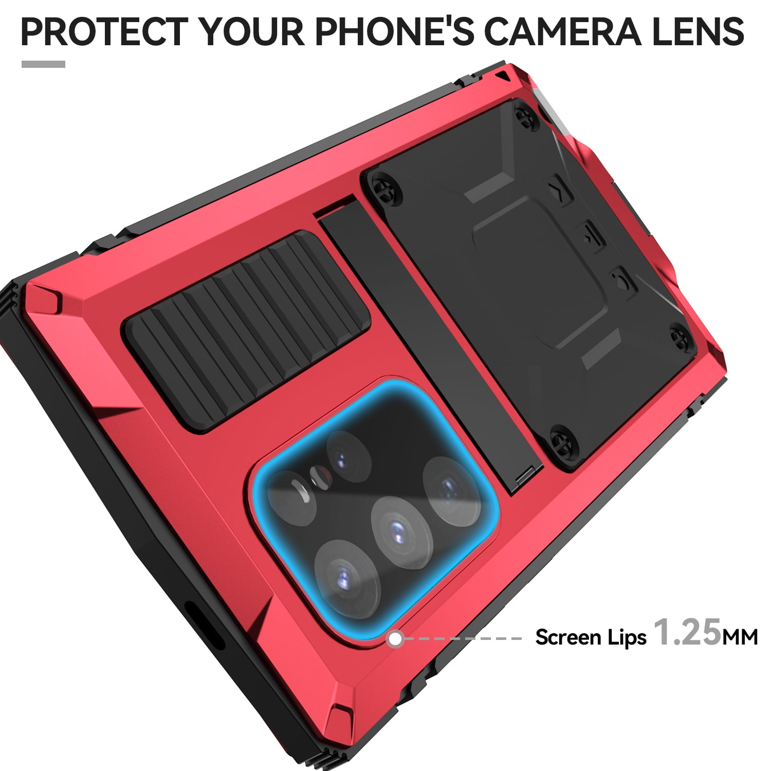 Samsung S24 Ultra Rugged Full-Body Case, Metal Bumper Built-in Screen Protector&Kickstand,Dustproof Drop-Proof,Full Body Protection Heavy Duty Military Cover For Samsung Galaxy S24 Ultra, Red