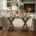 thumbnail image 6 of COZAYH Farmhouse Round Wooden End Table with Cross Legs, Vintage Grey, Set of 2, 6 of 7