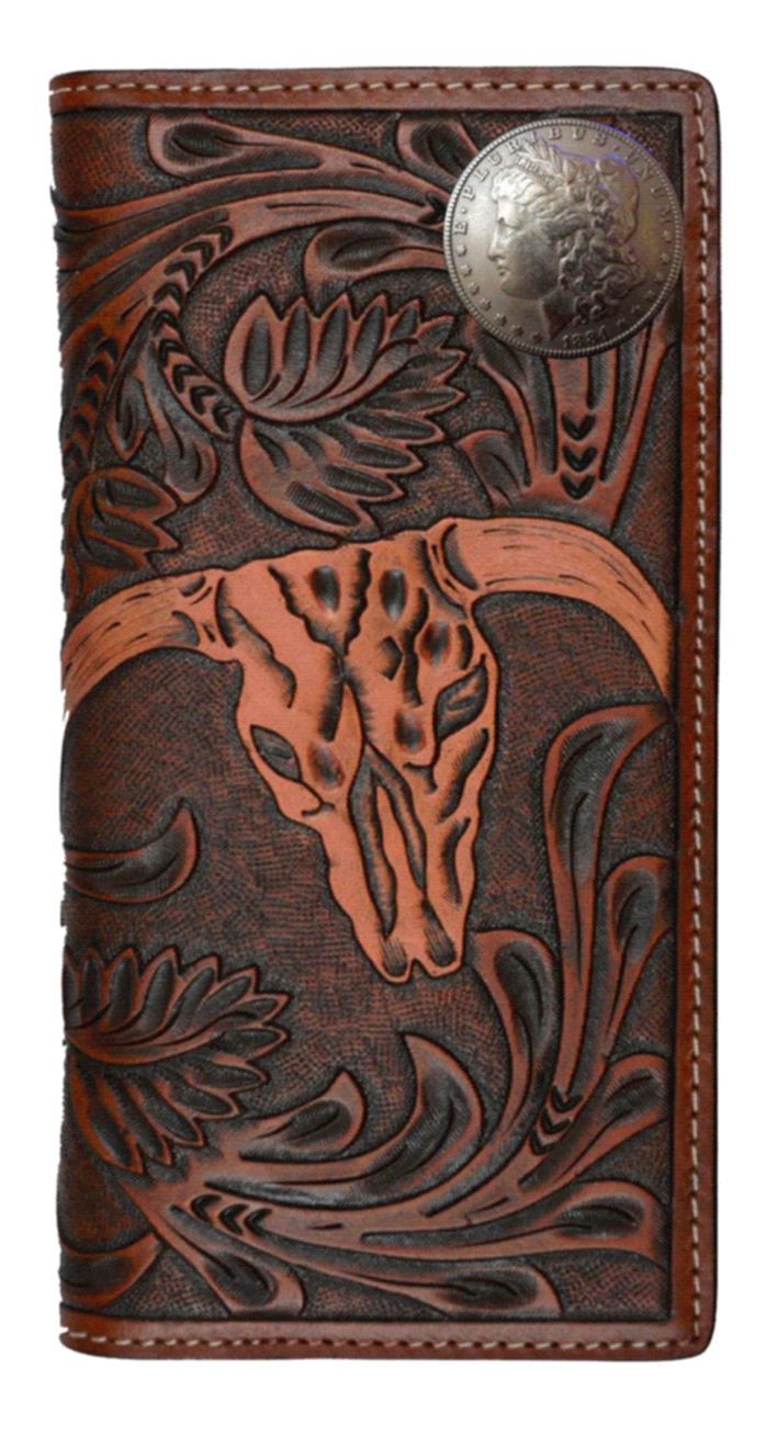 Custom Morgan Dollar Heads Cow Skull Trifold wallet