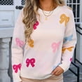 thumbnail image 2 of Bixock Women Fall and Winter Top,Women Sweater,Women's Comfortable Round Neck Long Sleeved Bow Print Fashion Loose Pullover Sweater, 2 of 5