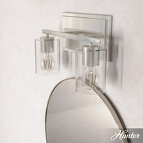 Hunter - Kerrison 2-light Brushed Nickel, Medium Size Vanity Light, Dimmable, for Bedrooms, Dining, Living Rooms - 48027