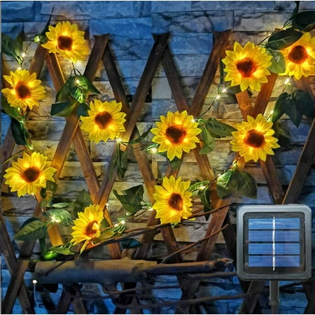 Qoosea Sunflowers Solar Lights Outdoor Waterproof, Lights Outside Garden Decor, 13ft Artificial Sunflower with Lights for Patio Yard Decorations