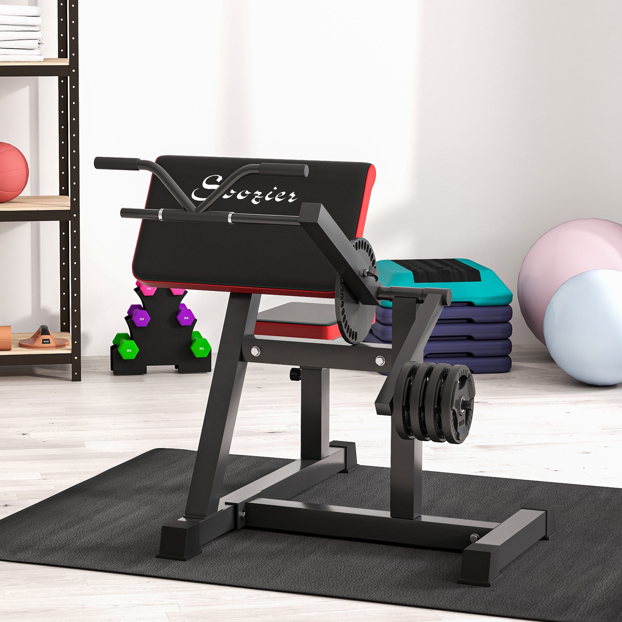 Weight Bench Soozier 2-In-1 Bicep Preacher Curl Bench with Adjustable Seat and Elbow Cushion, Plate Loaded Bicep Curl Machine & Tricep Extension Machine for Home Gym Workout,Workout Bench