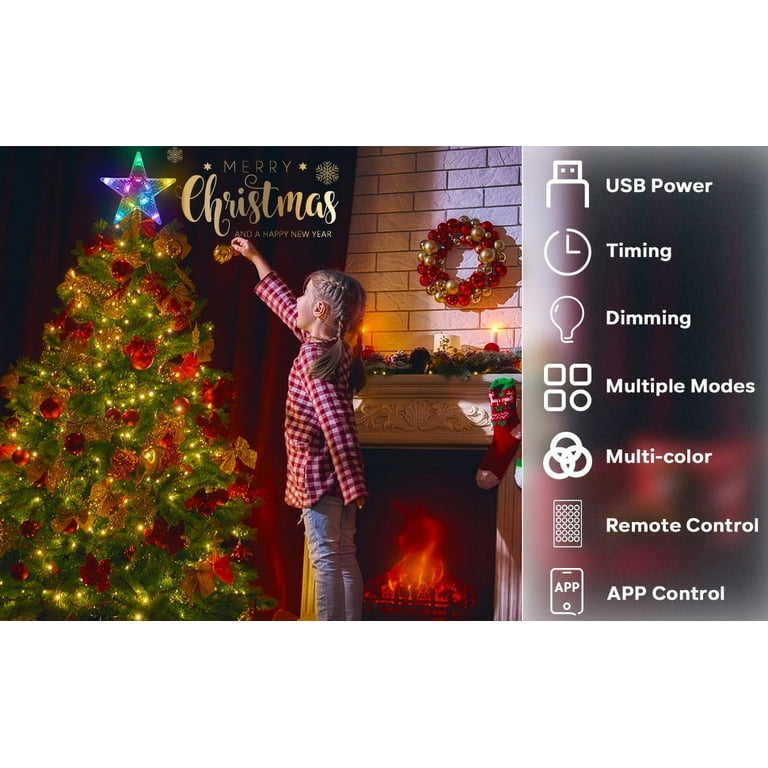 Smart App & Remote Control Christmas Tree Topper,10m USB Plug in Timer Xmas  Decorations