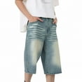 thumbnail image 2 of Men's Denim Shorts Casual Loose Fit Streetwear Summer Knee Length Jorts Hop Skateboard Comfortable Stretchable, 2 of 2