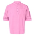 thumbnail image 2 of New Fall Plus Size Cotton and Linen Shirts for Mens Solid Color Turndown Collar Half Cardigan Casual Top Shirt Button Tops, 2 of 4