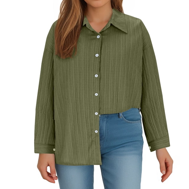 TIMIFIS Chemises Boutonnées pour Femmes Grande Taille Automne Manches Longues Chemises Décontractées Col Rabattu