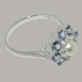 thumbnail image 3 of LBG British Made Real Solid 9k White Gold Cultured Pearl & Tanzanite Womens Engagement Ring - 33 size options - Size 6.25, 3 of 5