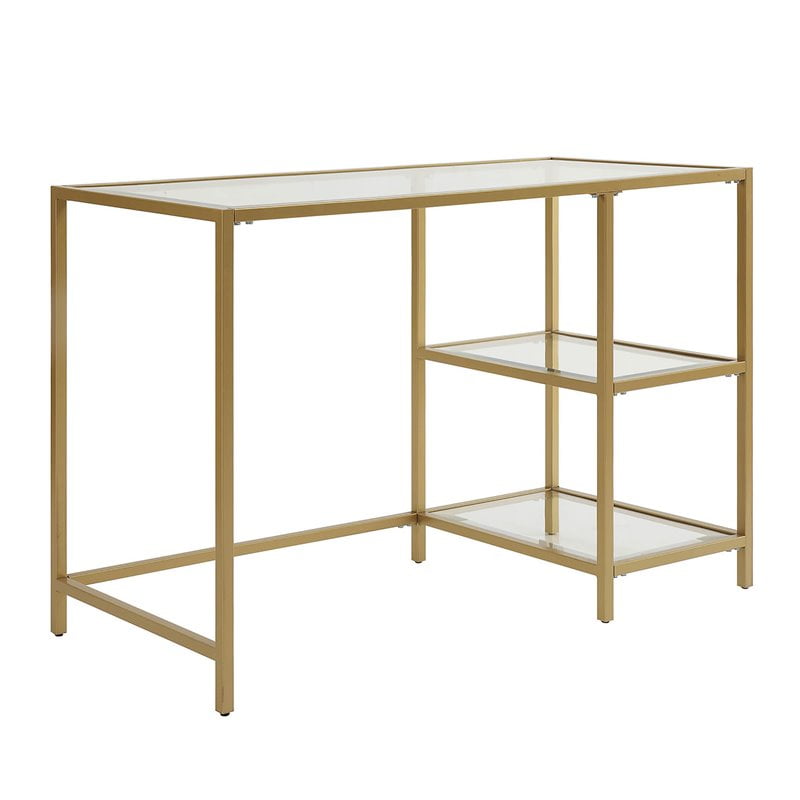 Marcello Glass Top Desk With Shelves Gold Walmart Com