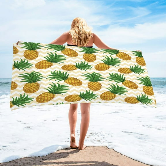 dinapents Soft 250g Microfiber Beach Towel 75x150cm - Jumbo Sand Resistant Quick Dry Towel with Tropical Pineapple Print for Outdoor