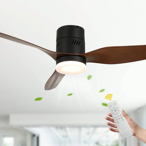 Cusp Barn Modern 52 inch Ceiling Fan with Light Flush Mount Black 6 Speeds Reversible Low Profile Ceiling Fan