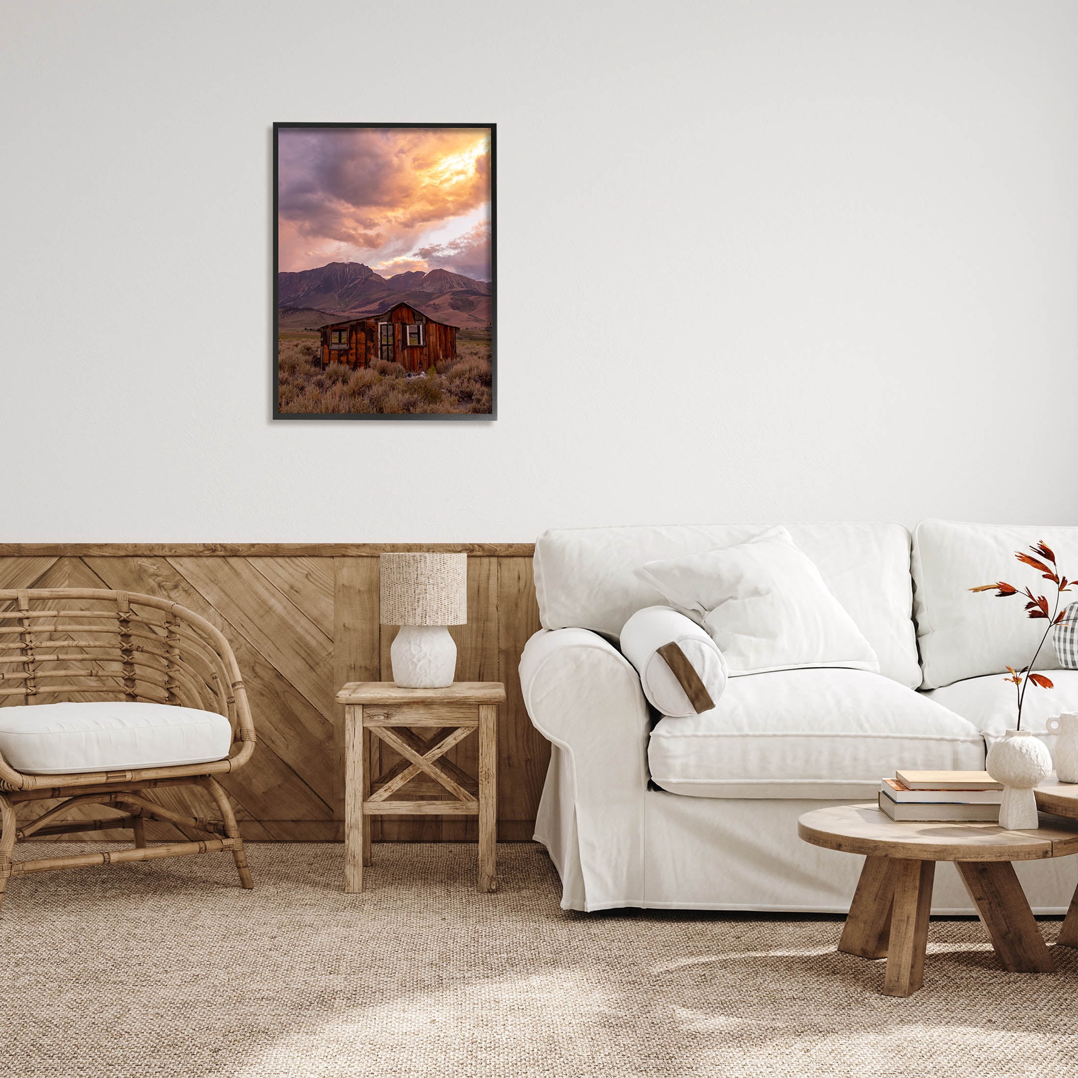 Rural Sunset Countryside Hut Landscape Photograph Black Framed Art Print Wall Art