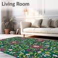 thumbnail image 2 of ODIKA 6'x9' Machine Washable Non-Slip Area Rug, Whimsical Dino Garden Interlocking Medallion with Berry Accents High Traffic Rug with Pad, Green, 648257, 2 of 8